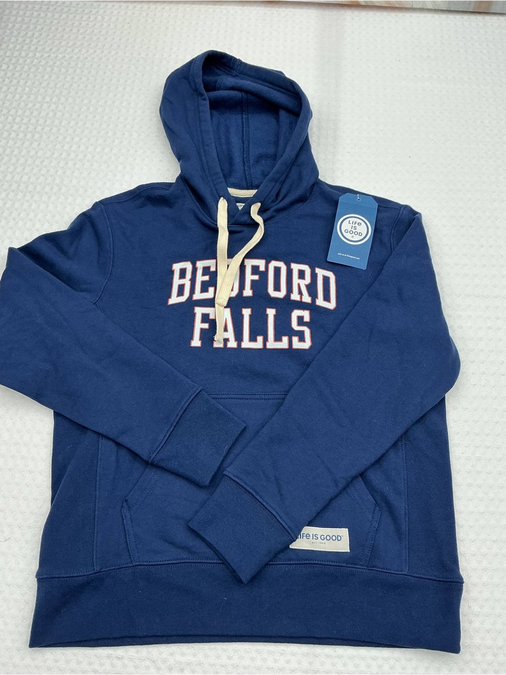Life Is Good Bedford Falls Navy Hoodie with Cream Drawstrings